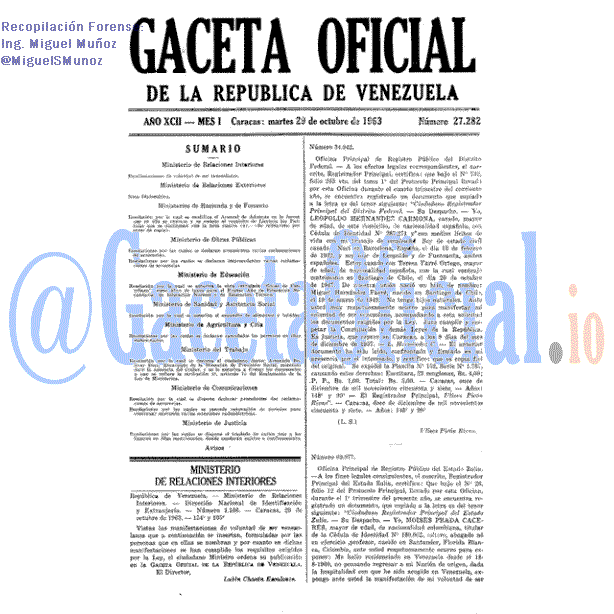 Gaceta Oficial 27282 del 29 Octubre 1963