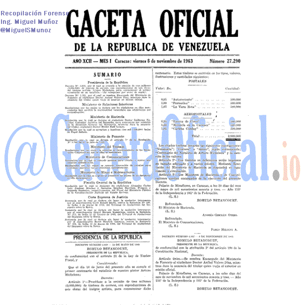Gaceta Oficial 27290 del 8 Noviembre 1963
