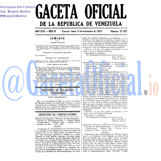 Gaceta Oficial 27292 del 11 Noviembre 1963