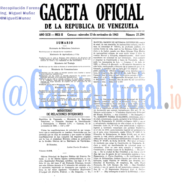 Gaceta Oficial 27294 del 13 Noviembre 1963