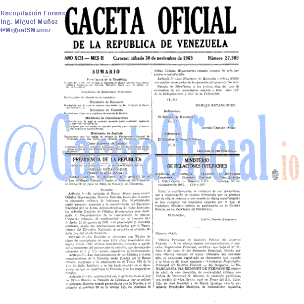 Gaceta Oficial 27309 del 30 Noviembre 1963
