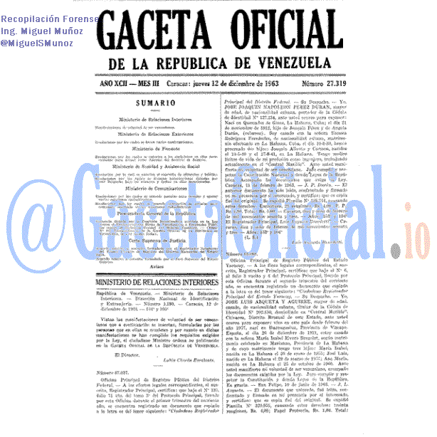 Gaceta Oficial 27319 del 12 Diciembre 1963