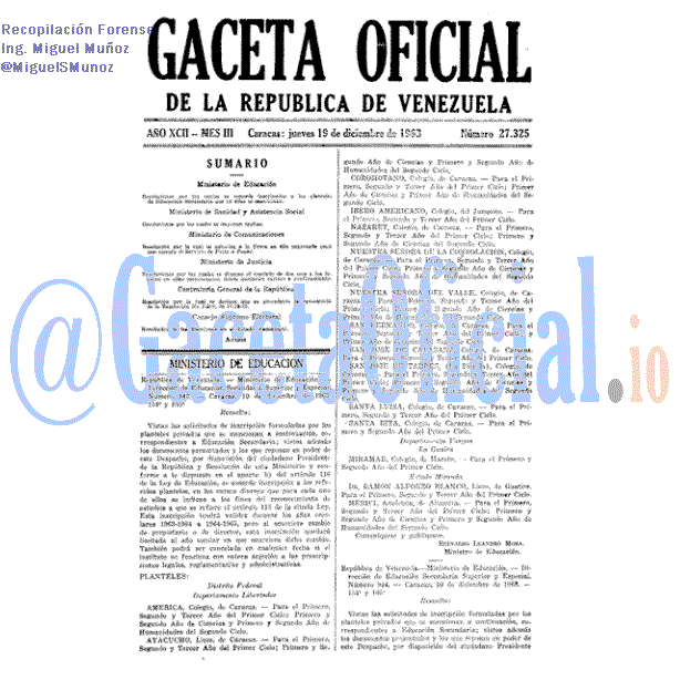 Gaceta Oficial 27325 del 19 Diciembre 1963