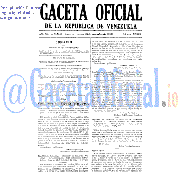 Gaceta Oficial 27326 del 20 Diciembre 1963
