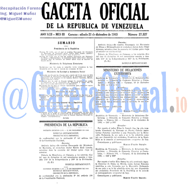 Gaceta Oficial 27327 del 21 Diciembre 1963