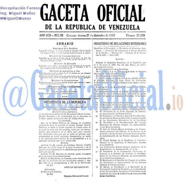 Gaceta Oficial 27330 del 27 Diciembre 1963