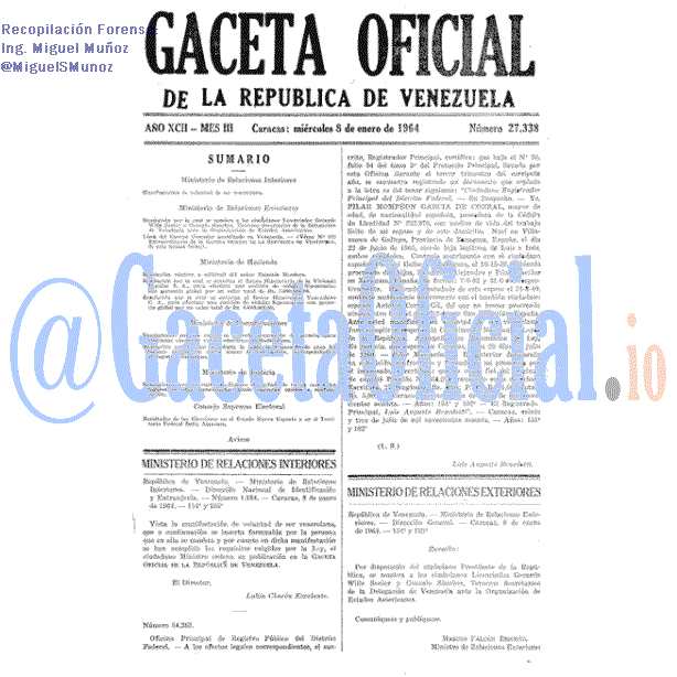 Gaceta Oficial 27338 del 8 Enero 1964