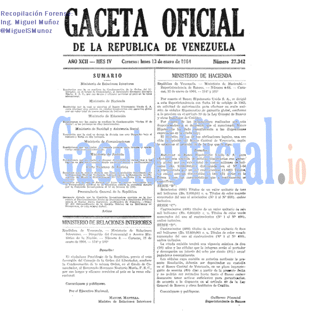 Gaceta Oficial 27342 del 13 Enero 1964