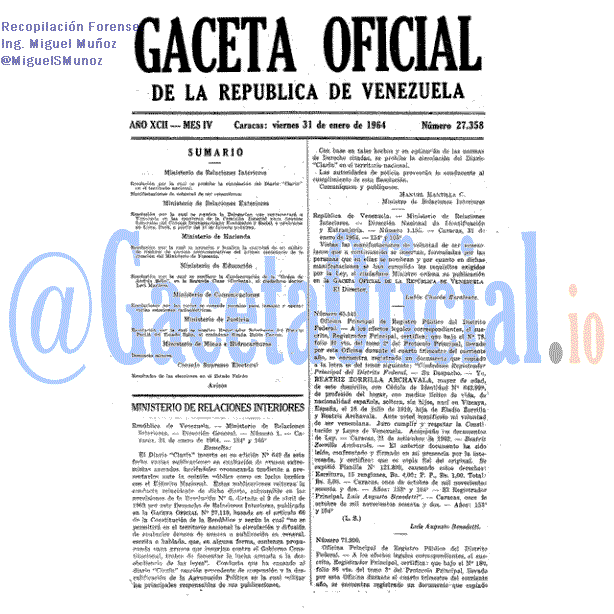 Gaceta Oficial 27358 del 31 Enero 1964