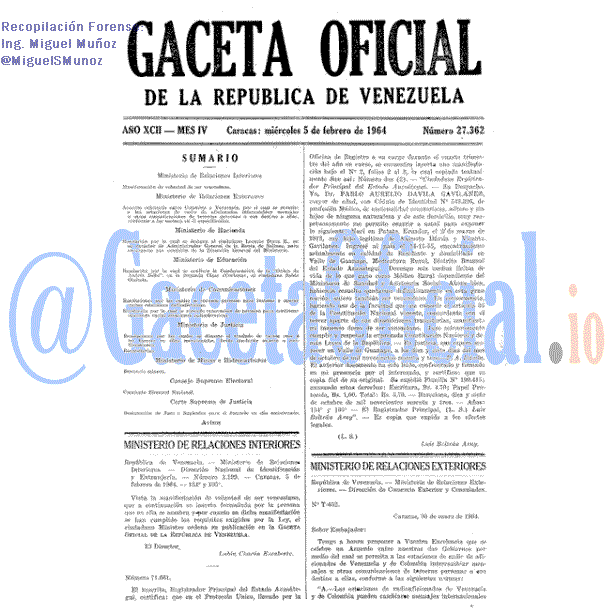 Gaceta Oficial 27362 del 5 Febrero 1964