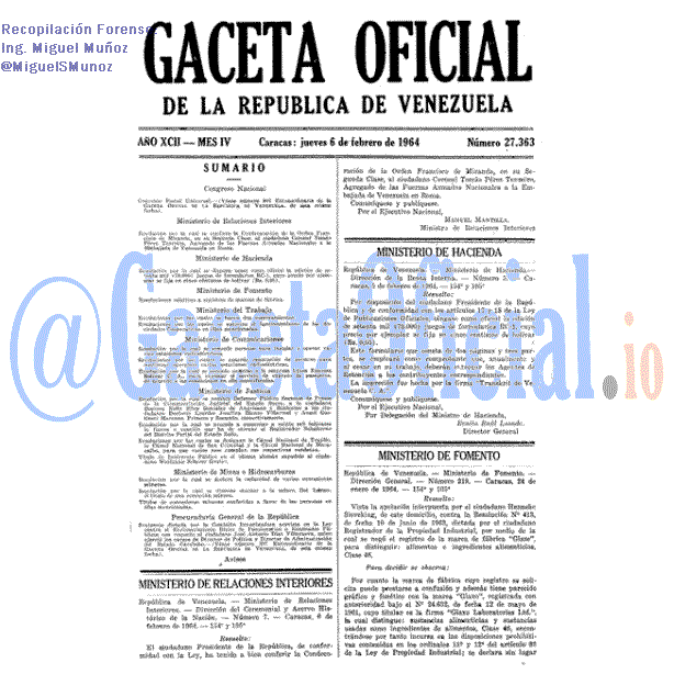 Gaceta Oficial 27363 del 6 Febrero 1964