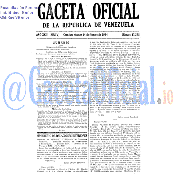 Gaceta Oficial 27368 del 14 Febrero 1964