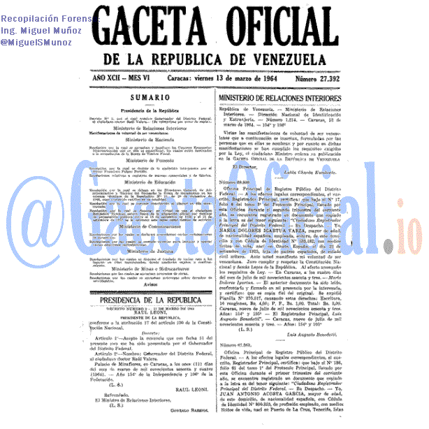 Gaceta Oficial 27392 del 13 Marzo 1964