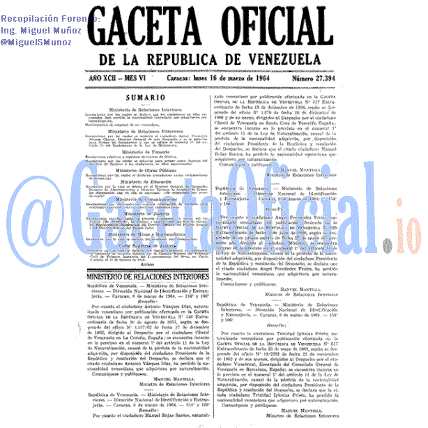 Gaceta Oficial 27394 del 16 Marzo 1964