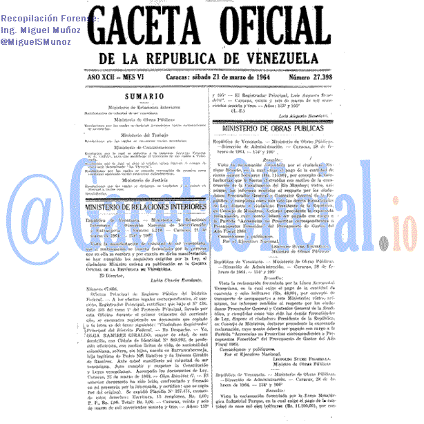 Gaceta Oficial 27398 del 21 Marzo 1964