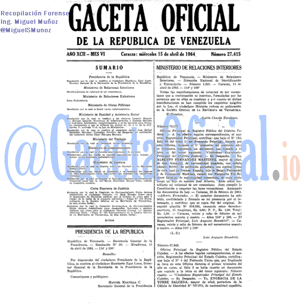 Gaceta Oficial 27415 del 15 Abril 1964