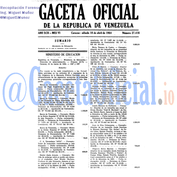 Gaceta Oficial 27418 del 18 Abril 1964