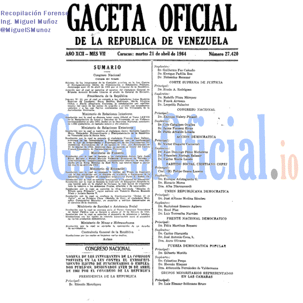 Gaceta Oficial 27420 del 21 Abril 1964
