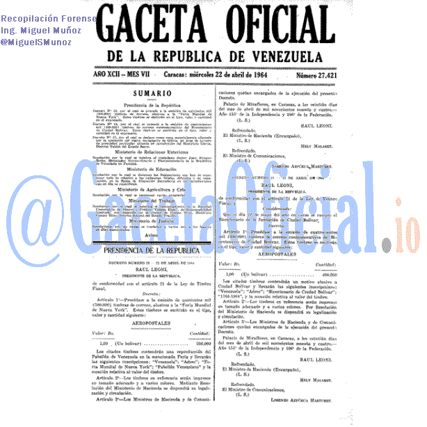 Gaceta Oficial 27421 del 22 Abril 1964