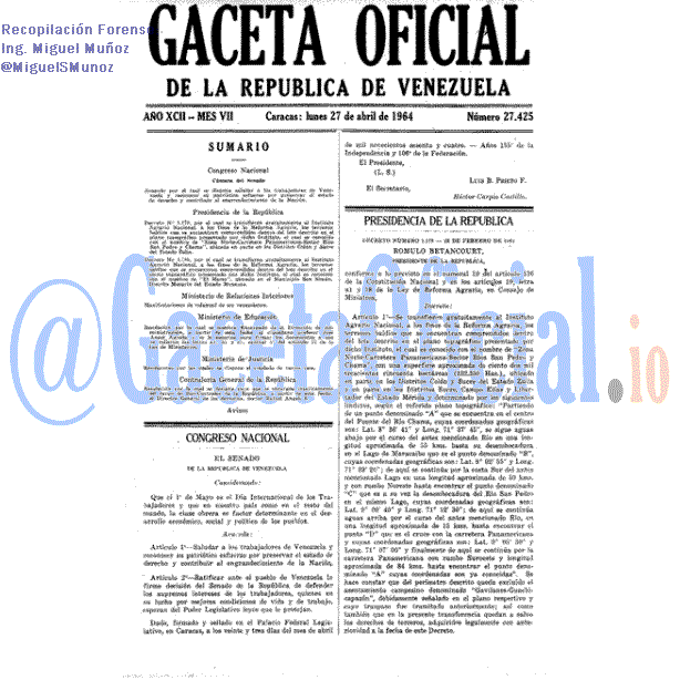 Gaceta Oficial 27425 del 27 Abril 1964