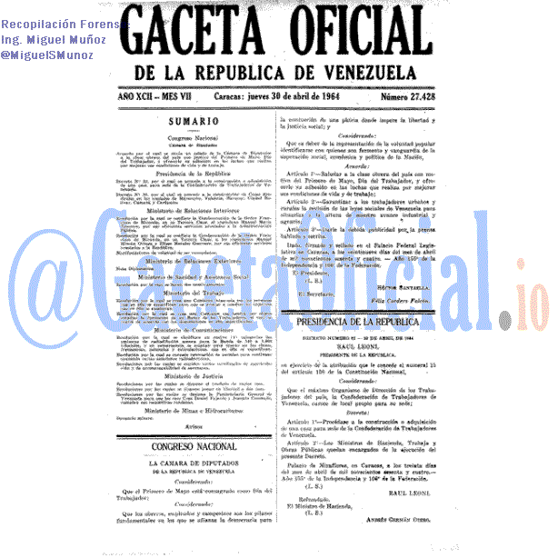 Gaceta Oficial 27428 del 30 Abril 1964
