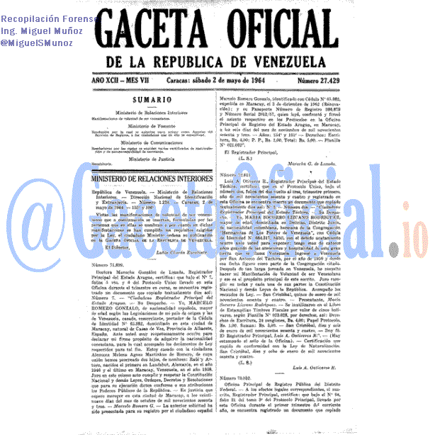 Gaceta Oficial 27429 del 2 Mayo 1964