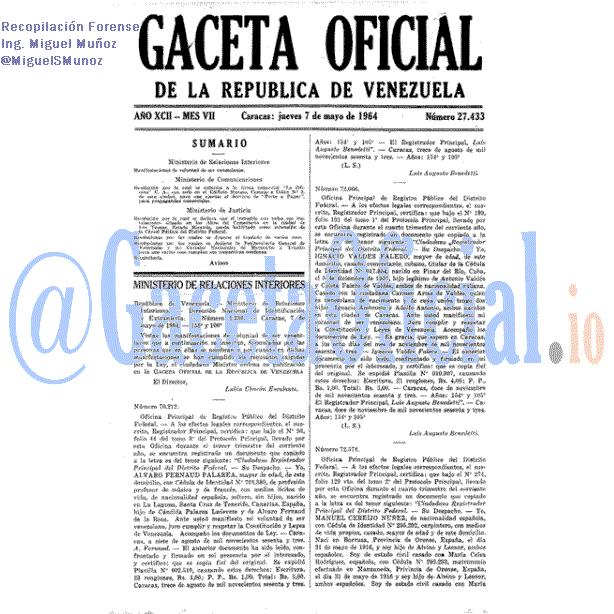 Gaceta Oficial 27433 del 7 Mayo 1964