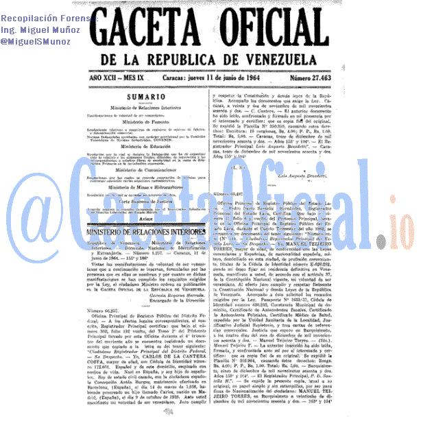 Gaceta Oficial 27463 del 11 Junio 1964
