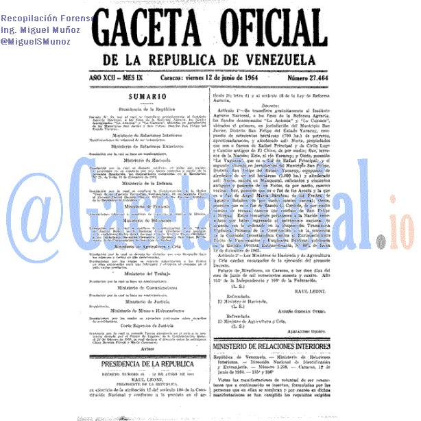 Gaceta Oficial 27464 del 12 Junio 1964