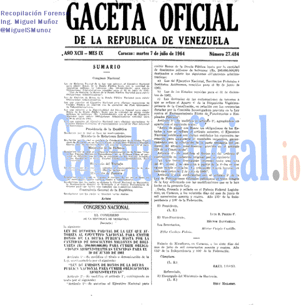 Gaceta Oficial 27484 del 7 Julio 1964