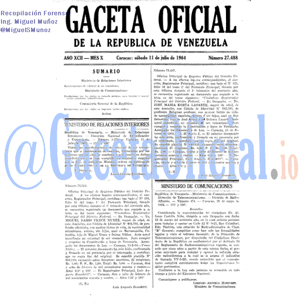 Gaceta Oficial 27488 del 11 Julio 1964