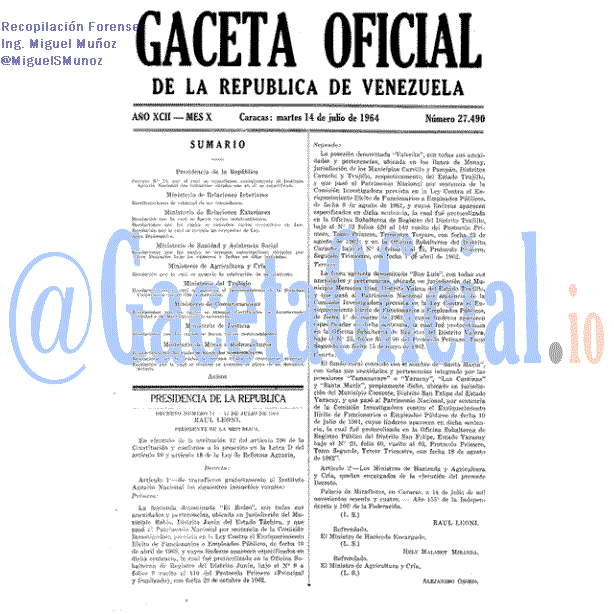 Gaceta Oficial 27490 del 14 Julio 1964