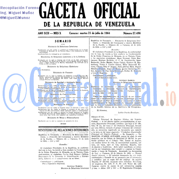 Gaceta Oficial 27496 del 21 Julio 1964