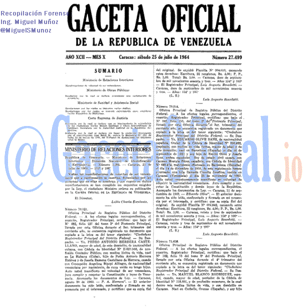 Gaceta Oficial 27499 del 25 Julio 1964