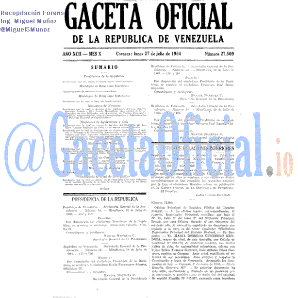 Gaceta Oficial 27500 del 27 Julio 1964