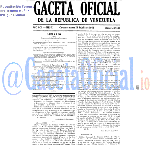 Gaceta Oficial 27501 del 28 Julio 1964