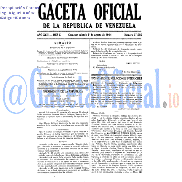 Gaceta Oficial 27505 del 1 Agosto 1964