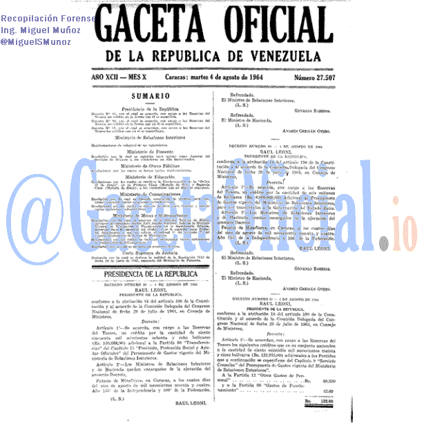Gaceta Oficial 27507 del 4 Agosto 1964