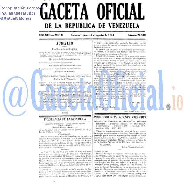 Gaceta Oficial 27512 del 10 Agosto 1964