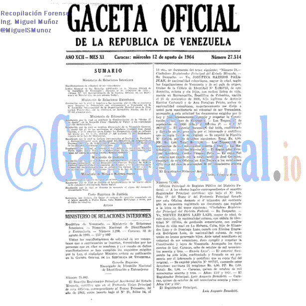 Gaceta Oficial 27514 del 12 Agosto 1964