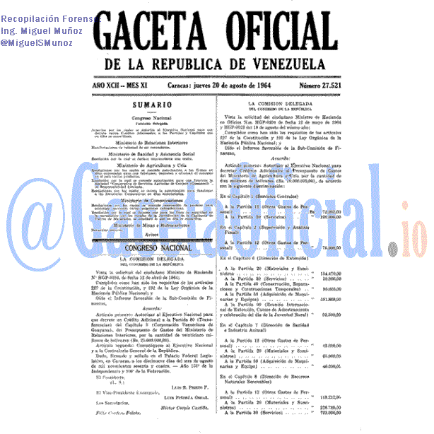 Gaceta Oficial 27521 del 20 Agosto 1964