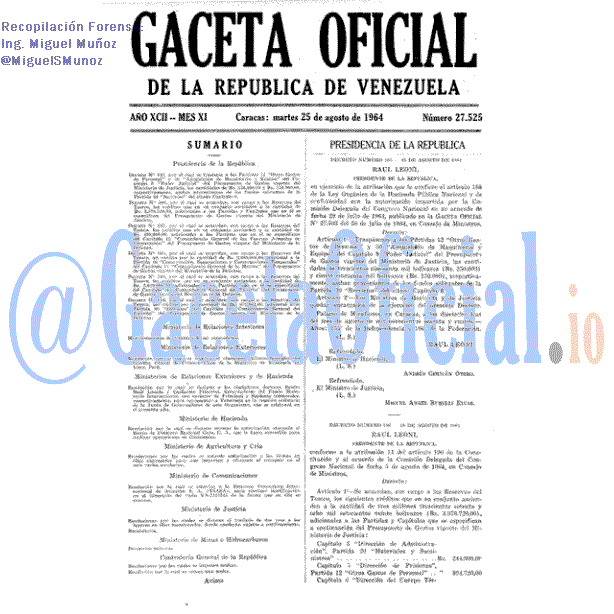 Gaceta Oficial 27525 del 25 Agosto 1964