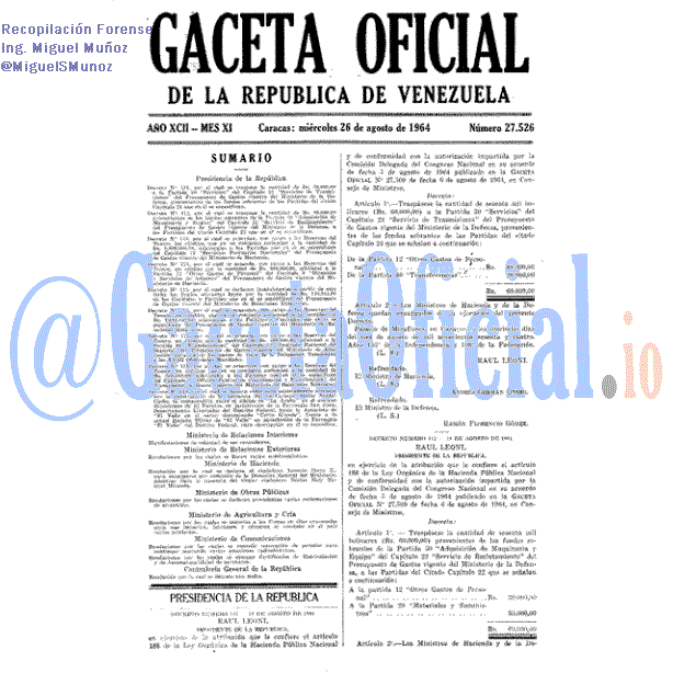Gaceta Oficial 27526 del 26 Agosto 1964