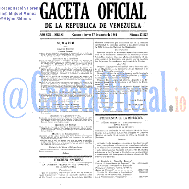 Gaceta Oficial 27527 del 27 Agosto 1964