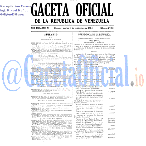 Gaceta Oficial 27531 del 1 Septiembre 1964