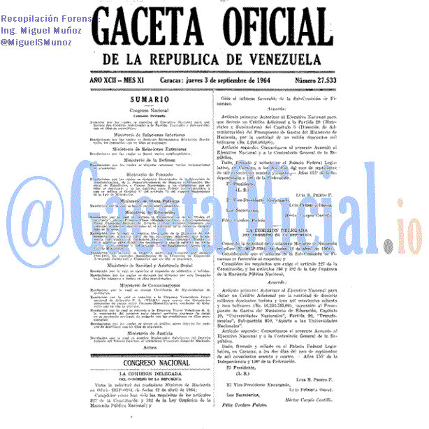 Gaceta Oficial 27533 del 3 Septiembre 1964