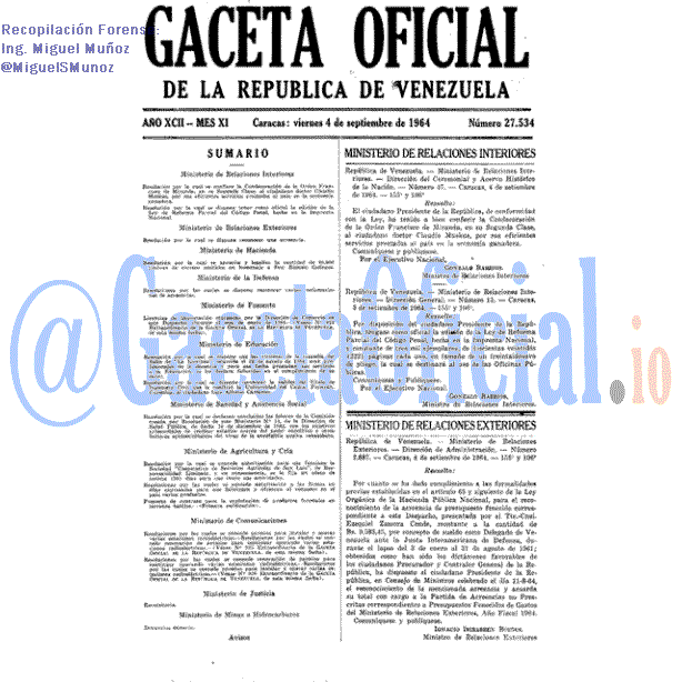 Gaceta Oficial 27534 del 4 Septiembre 1964