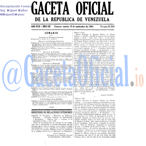 Gaceta Oficial 27543 del 15 Septiembre 1964