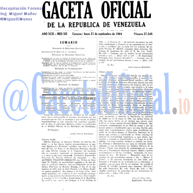 Gaceta Oficial 27548 del 21 Septiembre 1964