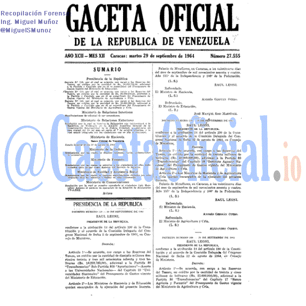 Gaceta Oficial 27555 del 29 Septiembre 1964